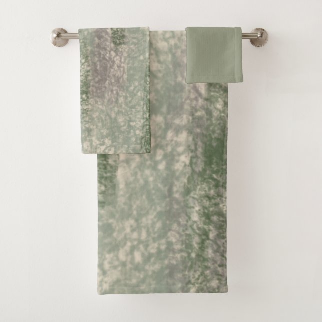 Abstract Soft Hues Gray Beige Moss & Stone Bath Towel Set (Insitu)