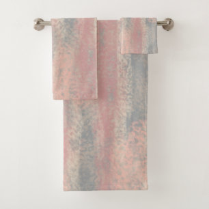 Abstract Soft Hues Gray Beige Pink Bath Mat Towel Set