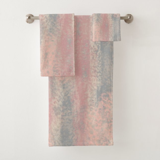 Abstract Soft Hues Gray Beige Pink Bath Mat Towel Set (Insitu)