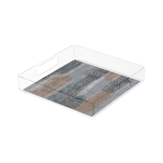 Abstract Soft Hues Gray Beige Steel Blue & Brown Acrylic Tray (Angled)