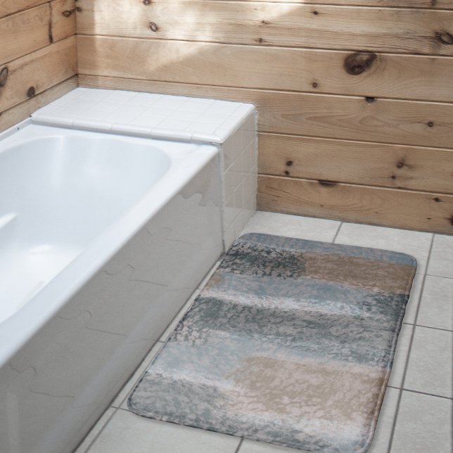 Abstract Soft Hues Gray Beige Steel Blue & Brown Bath Mat (Creator Uploaded)