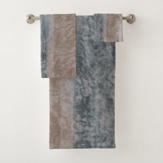 Abstract Soft Hues Gray Beige Steel Blue & Brown Bath Towel Set