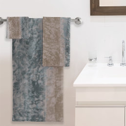 Abstract Soft Hues Gray Beige Steel Blue &amp; Brown Bath Towel Set