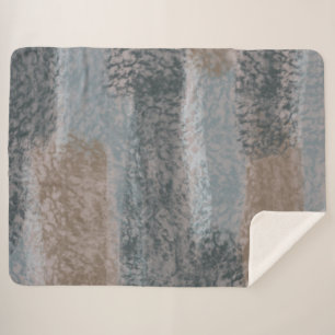 Abstract Soft Hues Gray Beige Steel Blue & Brown Sherpa Blanket
