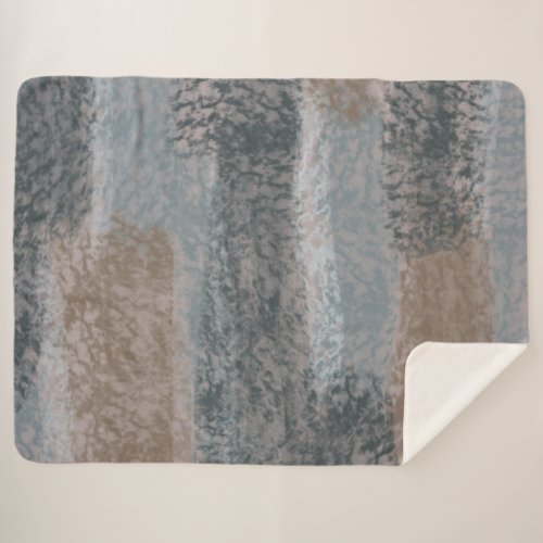 Abstract Soft Hues Gray Beige Steel Blue  Brown Sherpa Blanket