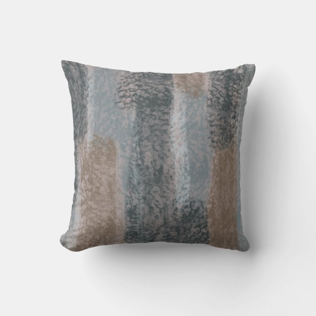 Abstract Soft Hues Gray Beige Steel Blue & Brown Throw Pillow (Front)