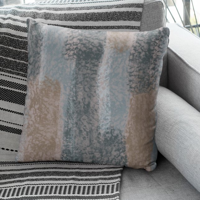Abstract Soft Hues Gray Beige Steel Blue & Brown Throw Pillow (Creator Uploaded)