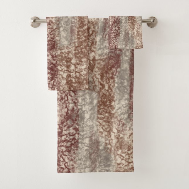 Abstract Soft Hues Gray Beige Wine & Chocolate Bath Towel Set (Insitu)