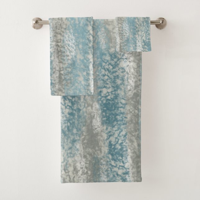 Abstract Soft Hues Gray Teal Bath Towel Set (Insitu)