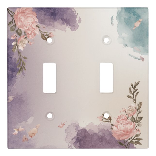 abstract Soft Lavender Teal Floral Botanical Frame Light Switch Cover (Front)