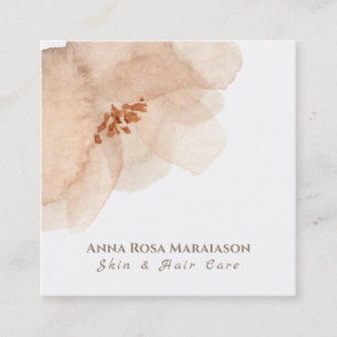 ~* Abstract Soft Peach Beige Floral Watercolor Square Business Card