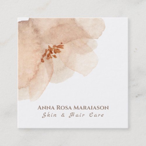  Abstract Soft Peach Beige Floral Watercolor Square Business Card