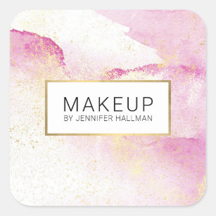 Abstract Soft Pink Watercolor Faux Gold Dust Square Sticker