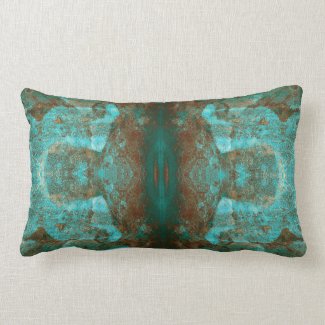 Abstract South Western Boho Rust Teal Mirrored Lumbar Pillow