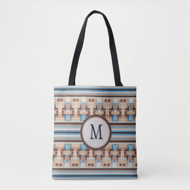 Abstract Southwest Blue and Brown Tote Bag (Front)