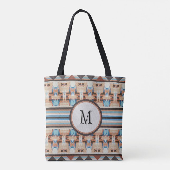 Abstract Southwest Blue and Brown Tote Bag (Back)