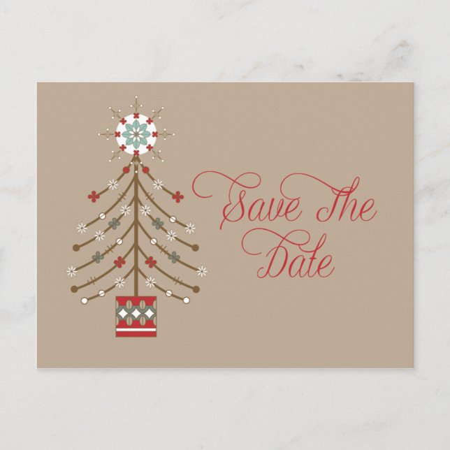 Abstract Southwestern Christmas Tree Save The Date Announcement Postcard (Front)
