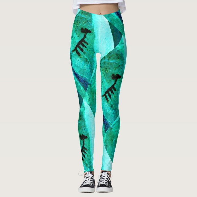 abstract southwestern rock art green leggings (Front)