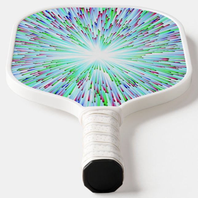 Abstract space bright blue blast pickleball paddle (Laydown)