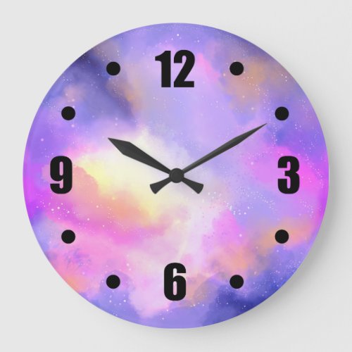 Abstract Space Design in Purple Pink and Yellow Large Clock