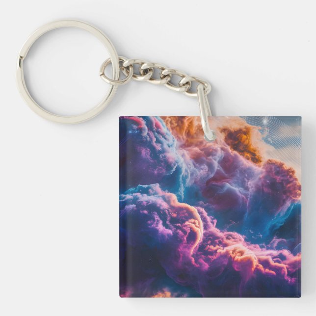 Abstract Space Nebula Art - Colorful Cosmic Keychain (Front)