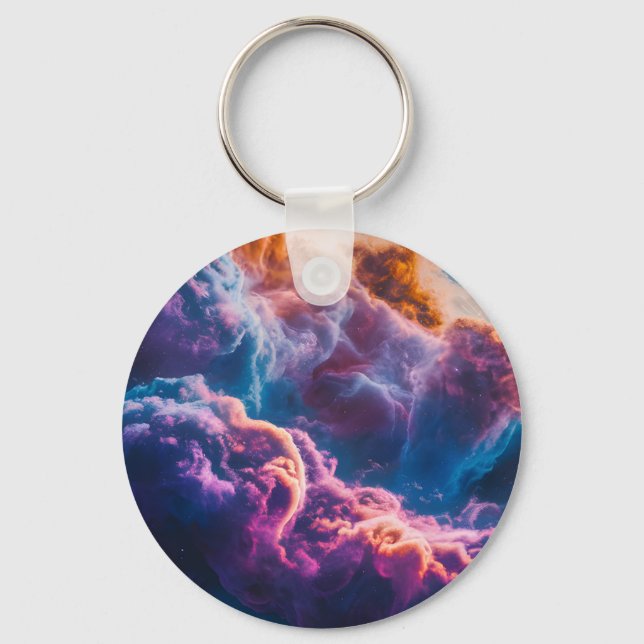 Abstract Space Nebula Art - Colorful Cosmic Keychain (Front)