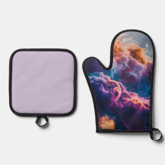 Abstract Space Nebula Art - Colorful Cosmic Oven Mitt & Pot Holder Set