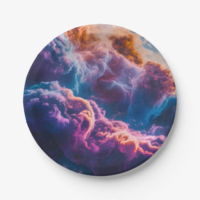 Abstract Space Nebula Art - Colorful Cosmic Paper Plates (Front)