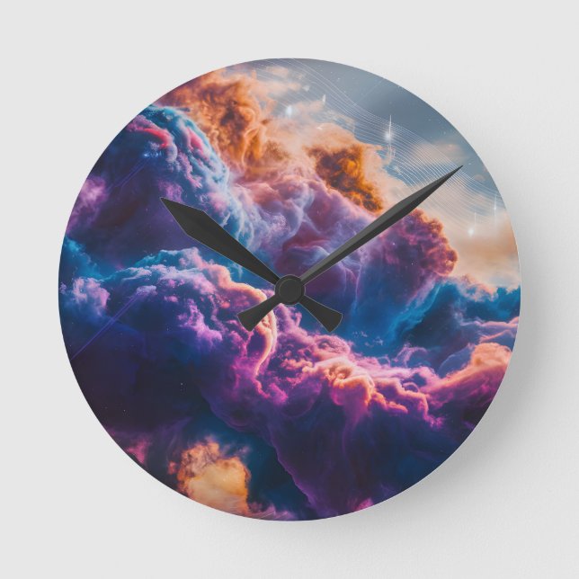 Abstract Space Nebula Art - Colorful Cosmic Round Clock (Front)
