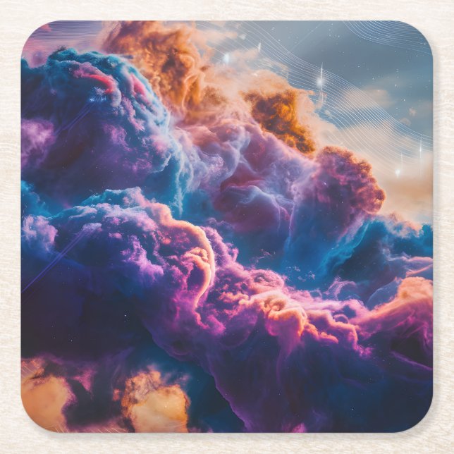 Abstract Space Nebula Art - Colorful Cosmic Square Paper Coaster (Front)