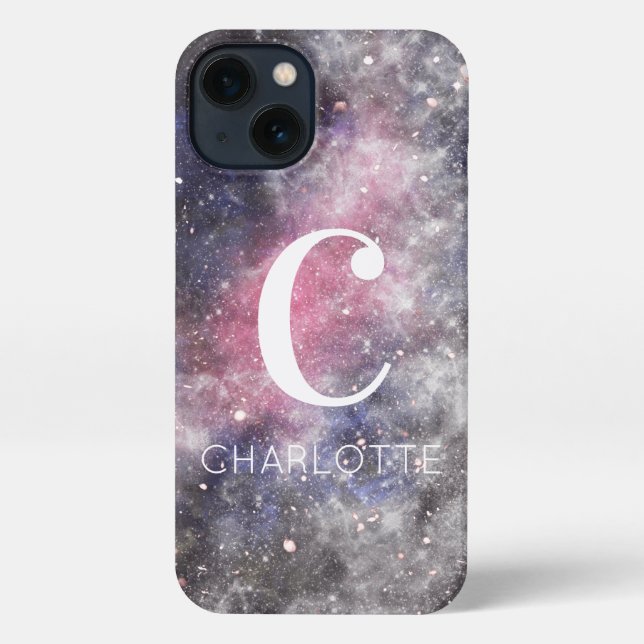 Abstract space personalized monogram name iPhone case (Back)