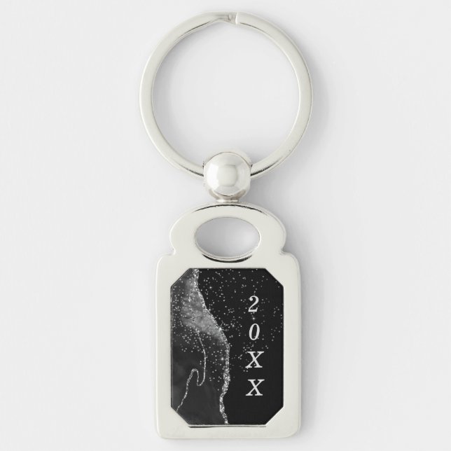 Abstract Sparkle Black Silver Graduate Keychain (Front)