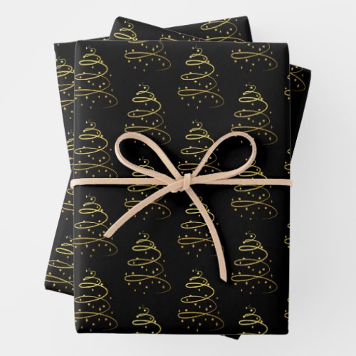 Abstract Sparkling Gold Black Christmas Tree Wrapping Paper Sheets