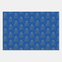 Abstract Sparkling Gold, Blue Christmas Tree Wrapping Paper Sheets