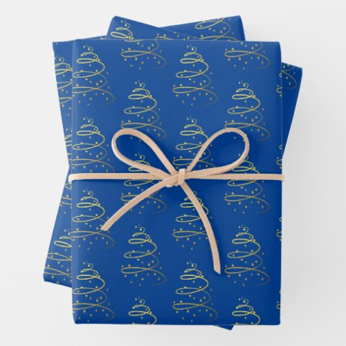 Abstract Sparkling Gold Blue Christmas Tree Wrapping Paper Sheets