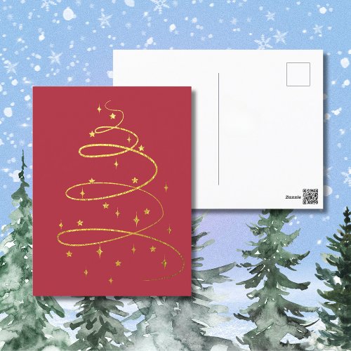 Abstract Sparkling Gold Christmas Tree Holiday Postcard