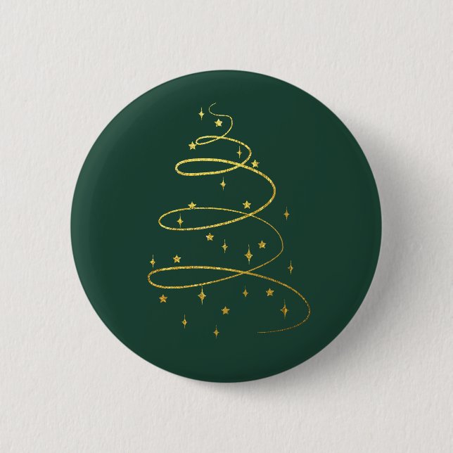 Abstract Sparkling Gold, Green Christmas Tree Button (Front)