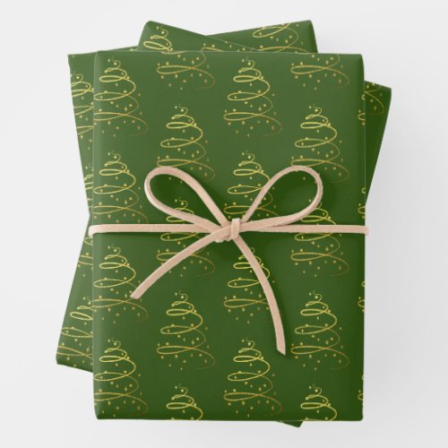 Abstract Sparkling Gold Green Christmas Tree Wrapping Paper Sheets