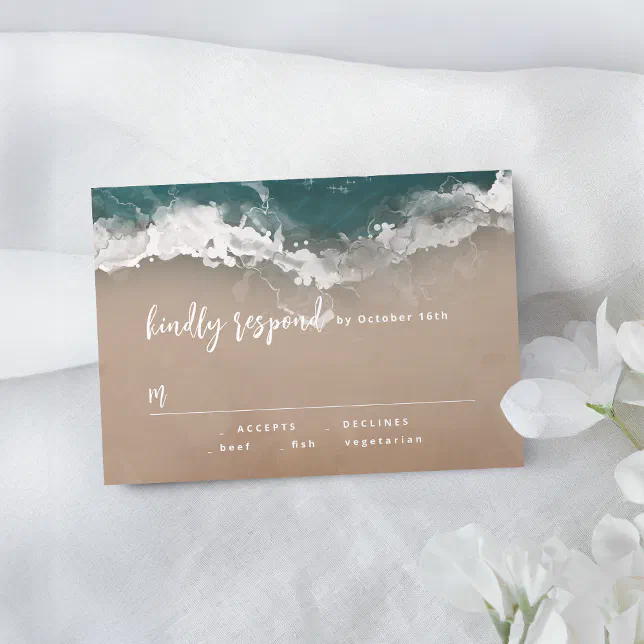 Abstract sparkling moody ocean beach wedding RSVP card | Zazzle