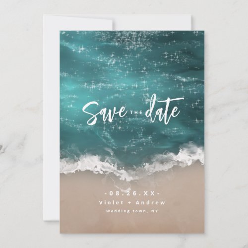 Abstract sparkling moody ocean beach wedding save the date