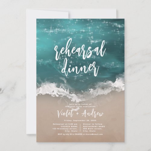 Abstract sparkling moody ocean Rehearsal Dinner Invitation