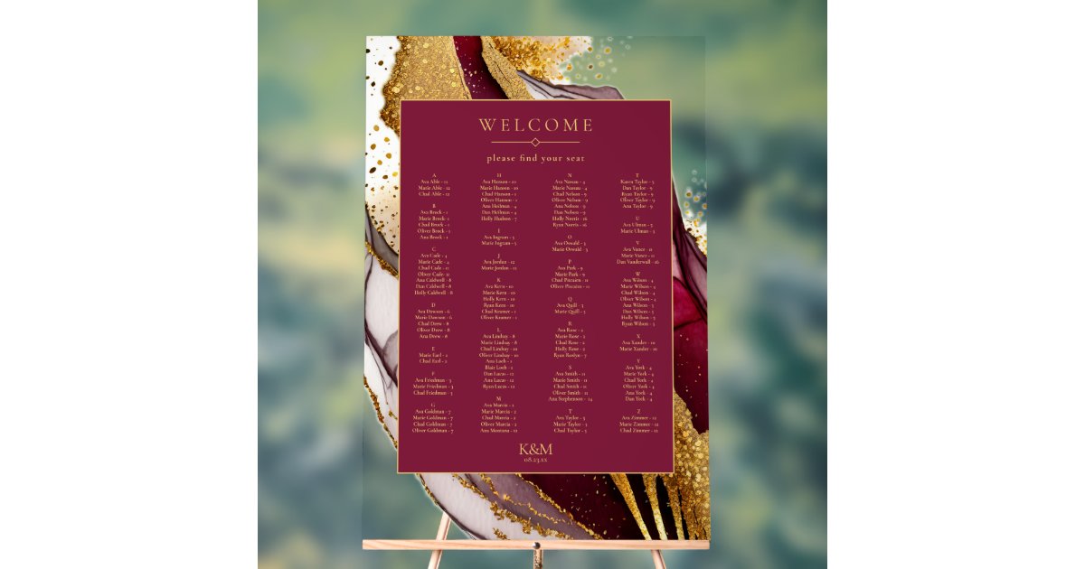 Abstract Sparkling Seating Chart Wine Red ID1018 | Zazzle