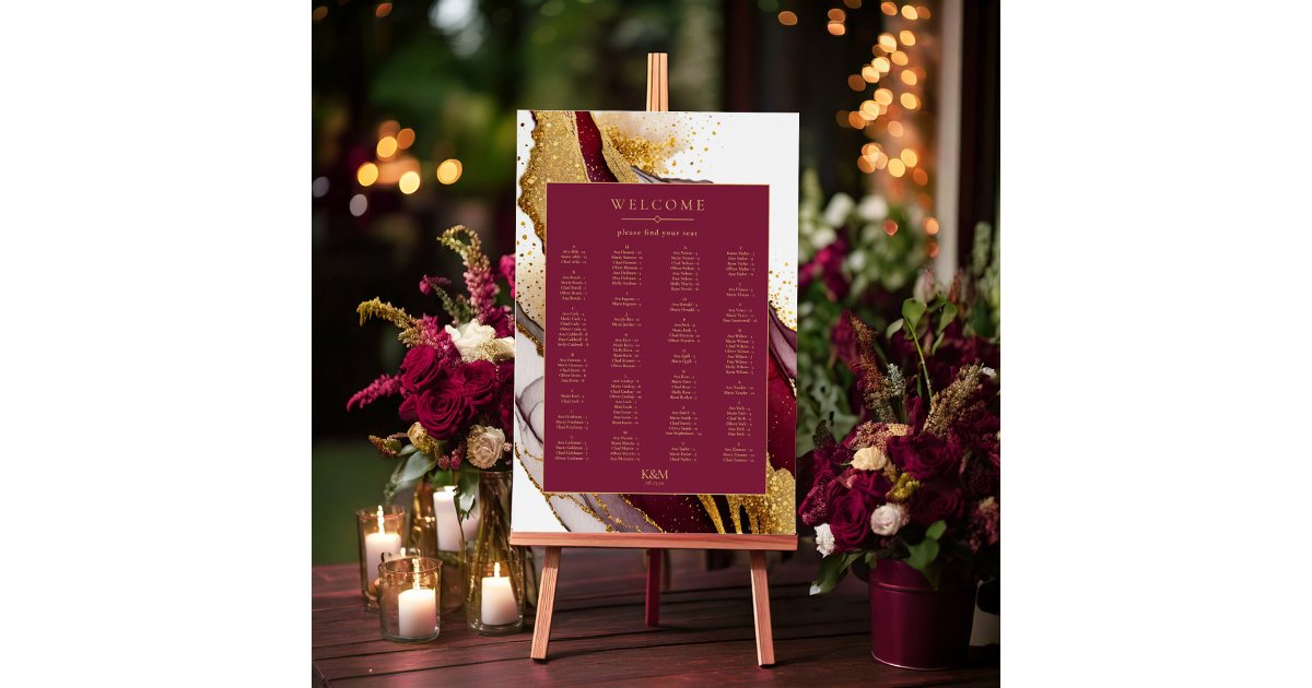Abstract Sparkling Seating Chart Wine Red ID1018 Foam Board | Zazzle