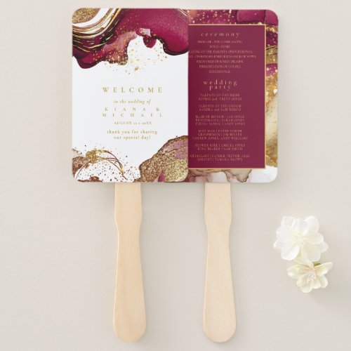 Abstract Sparkling Wedding Program Wine Red ID1018 Hand Fan