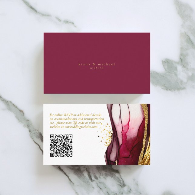 Abstract Sparkling Wedding Website Wine Red ID1018 Enclosure Card (Creator Uploaded)