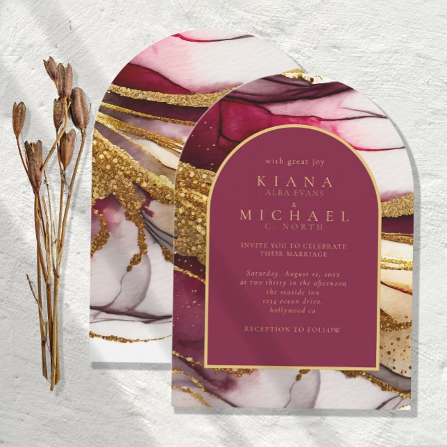 Abstract Sparkling Wedding Wine Red Arch ID1018 Invitation (Creator Uploaded)