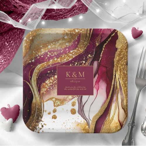 Abstract Sparkling Wedding Wine Red ID1018 Paper Plates