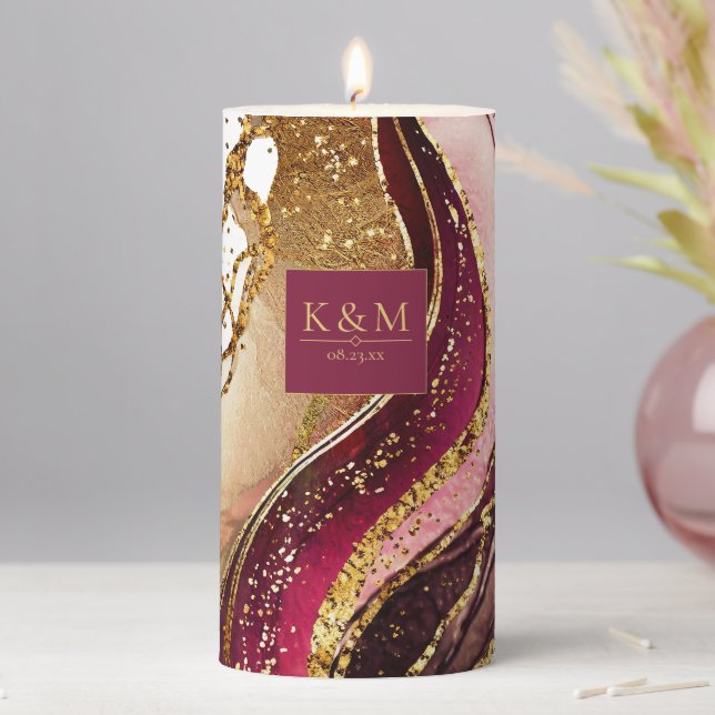 Abstract Sparkling Wedding Wine Red ID1018 Pillar Candle (In Situ)