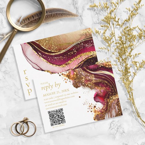 Abstract Sparkling Wedding Wine Red ID1018 RSVP Card