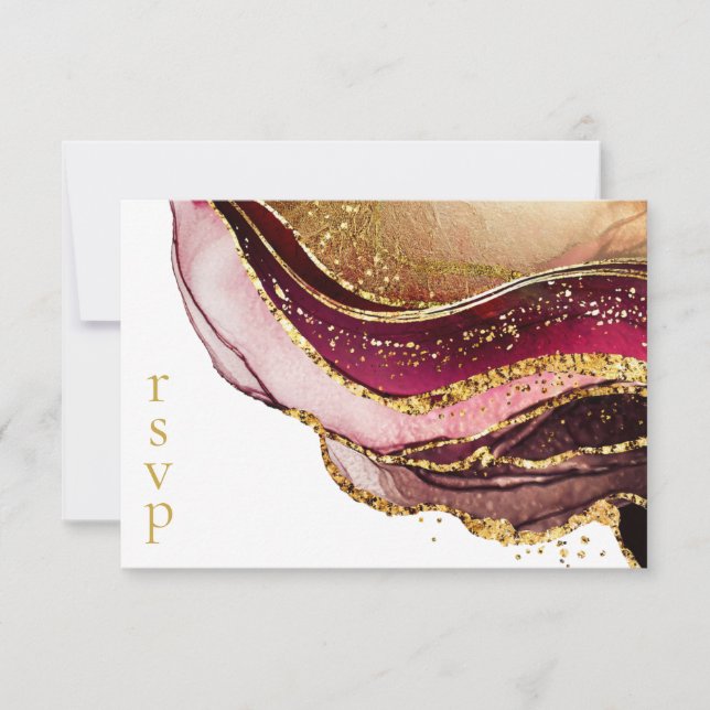 Abstract Sparkling Wedding Wine Red ID1018 RSVP Card (Front)